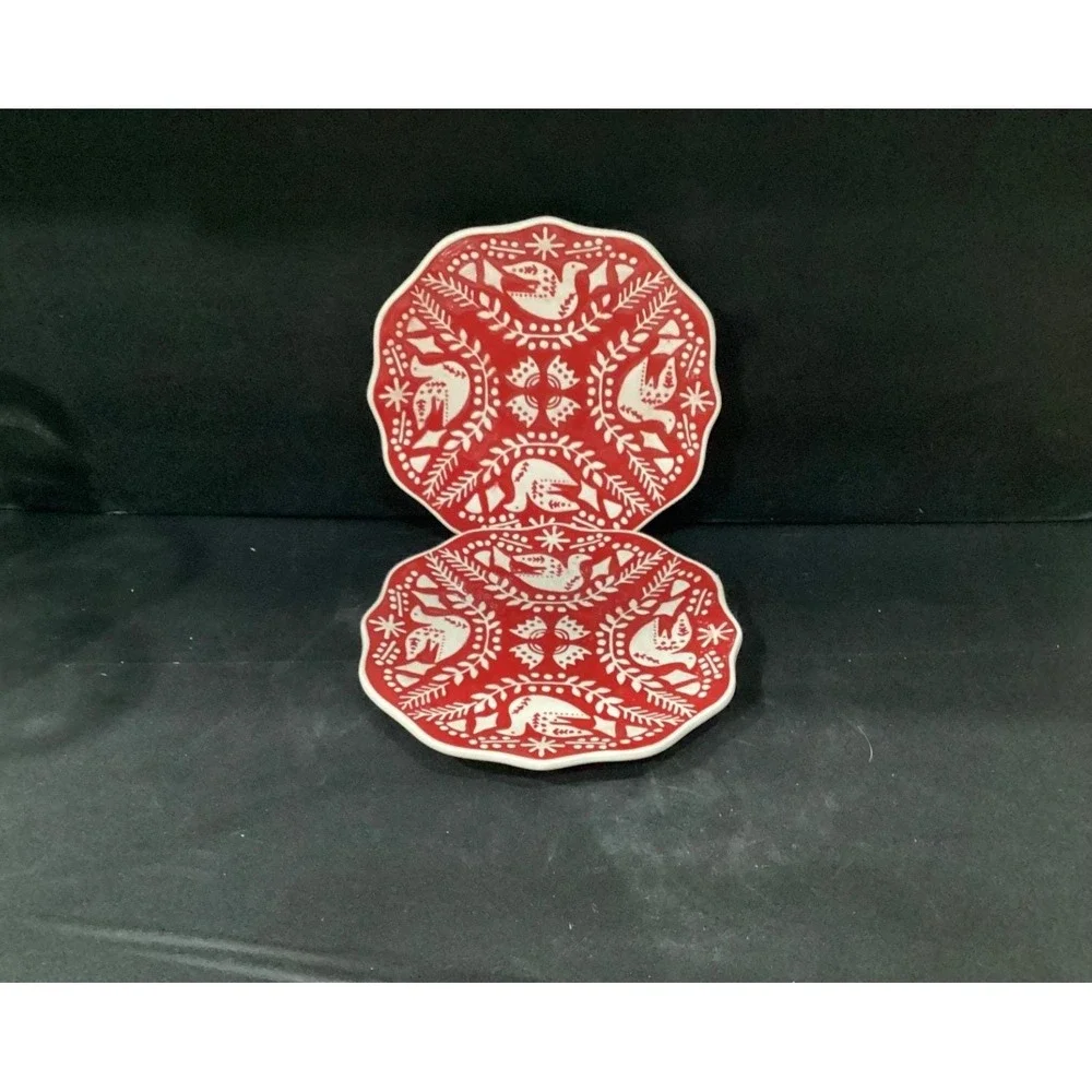 Pier One Christmas Dove Salad Plates 8 In Set of 2